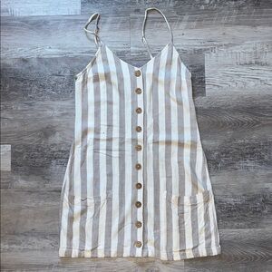 Rip Curl Beige and White Striped Mini Dress